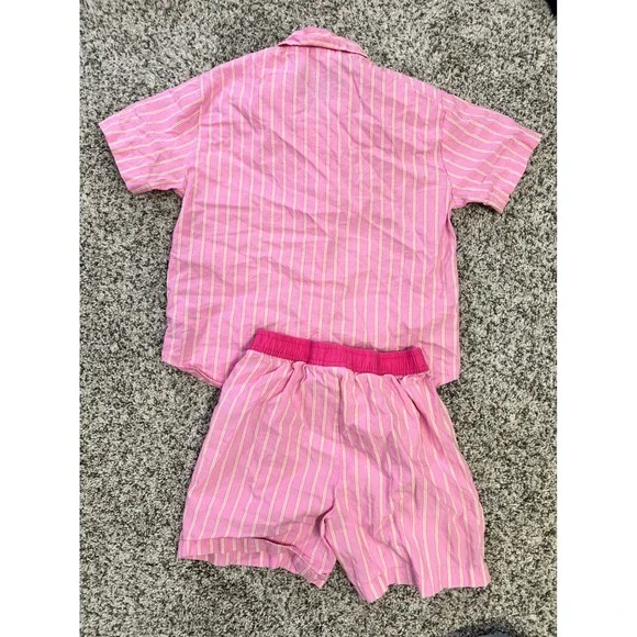 Zara Girls Pink Striped Cotton Pajama Set Short Sleeve Shirt Shorts Size 5 110cm - Picture 7 of 7